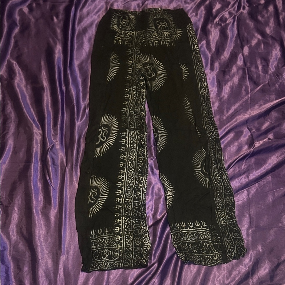 Black Boho Sun Print Flare Pants